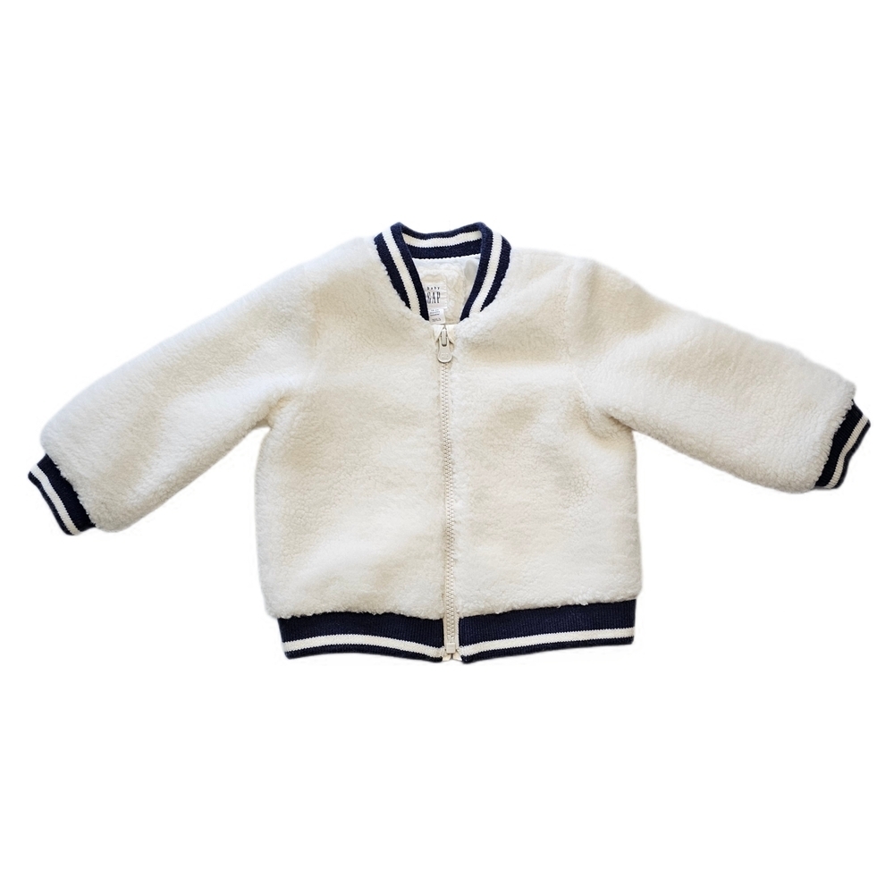 GAP White Sherpa Jacket with Navy Trim